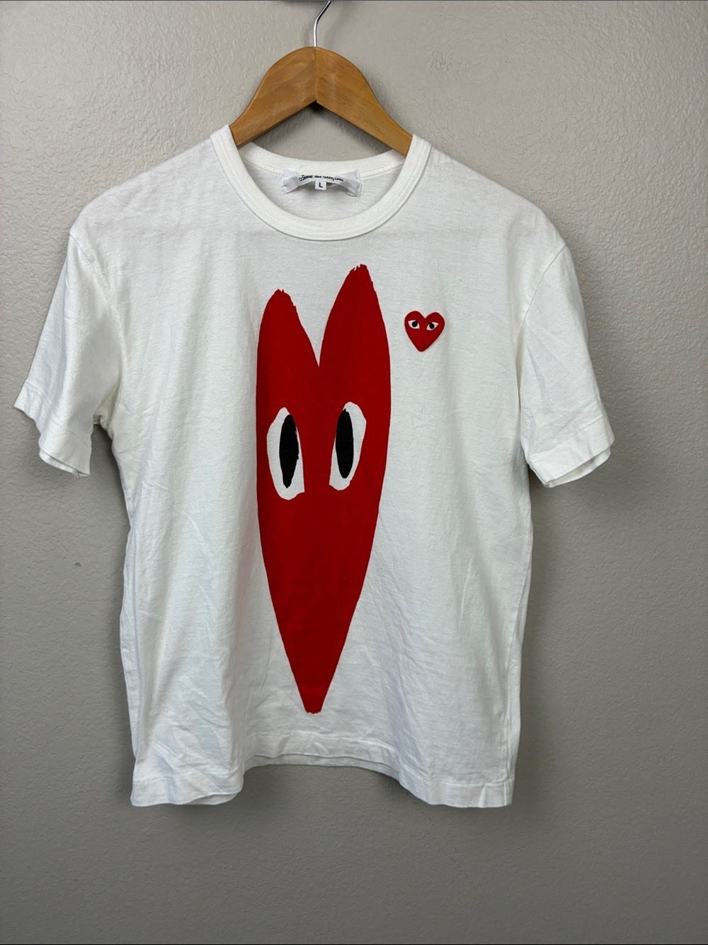 Comme des Garçons PLAY Heart Eye T-Shirt White Red Short Sleeve Crew Neck Tee L - Picture 5 of 11
